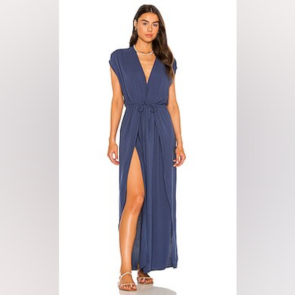Bobi Beach Crepe Maxi Dress in Coast Blue, Sz. XS